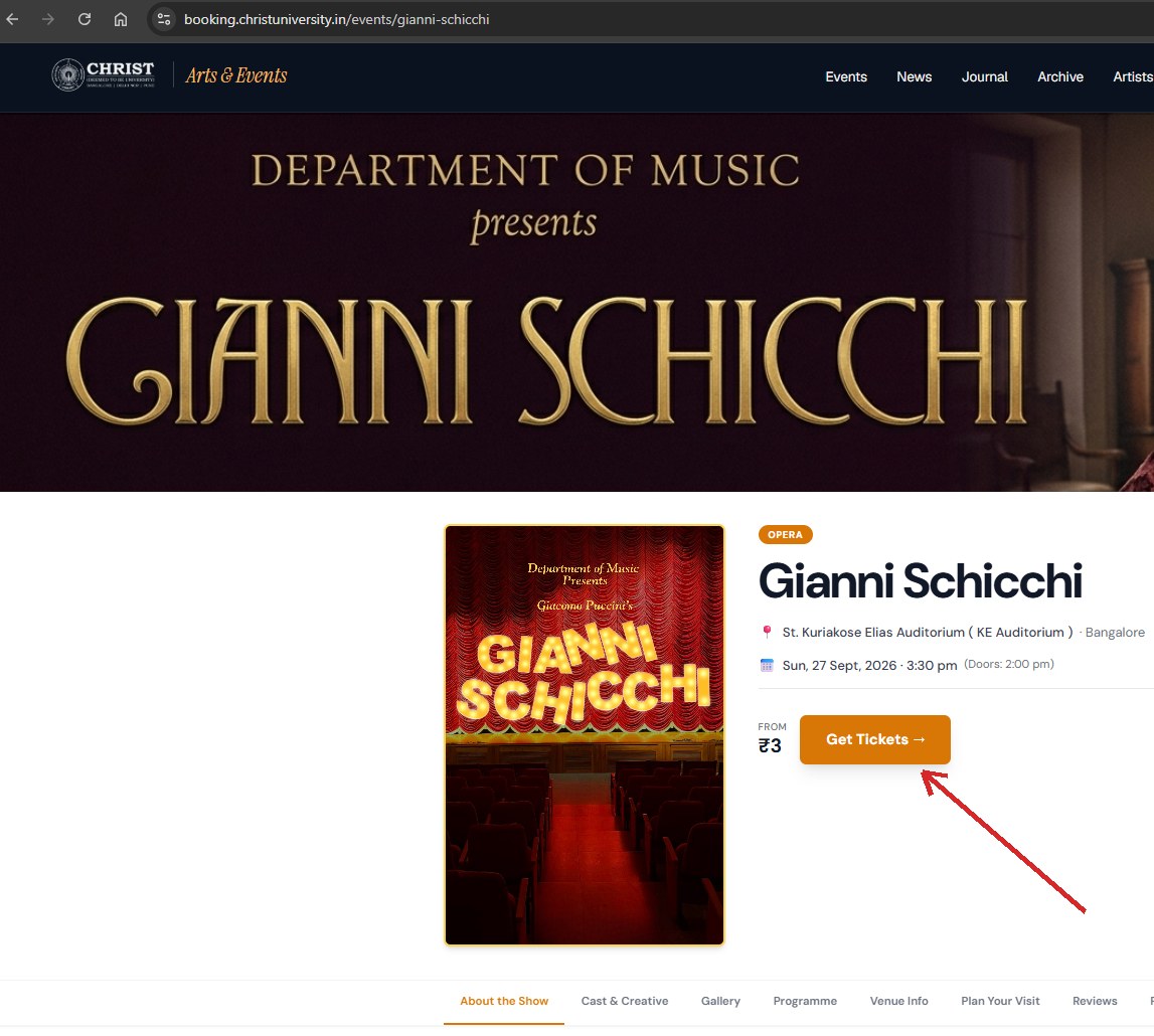 The Gianni Schicchi event page with the Get Tickets button marked.