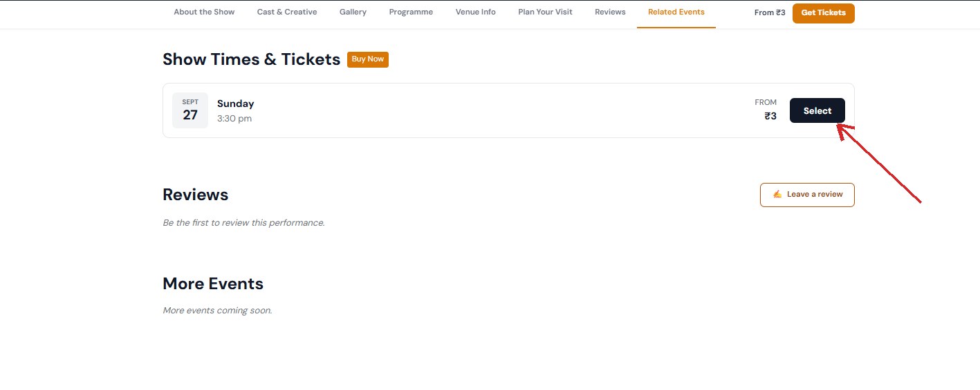 The list of performance dates with the Select button marked.