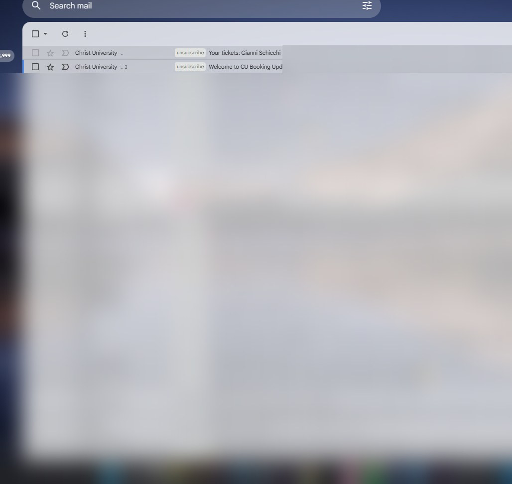 An inbox showing the ticket email from Christ University.