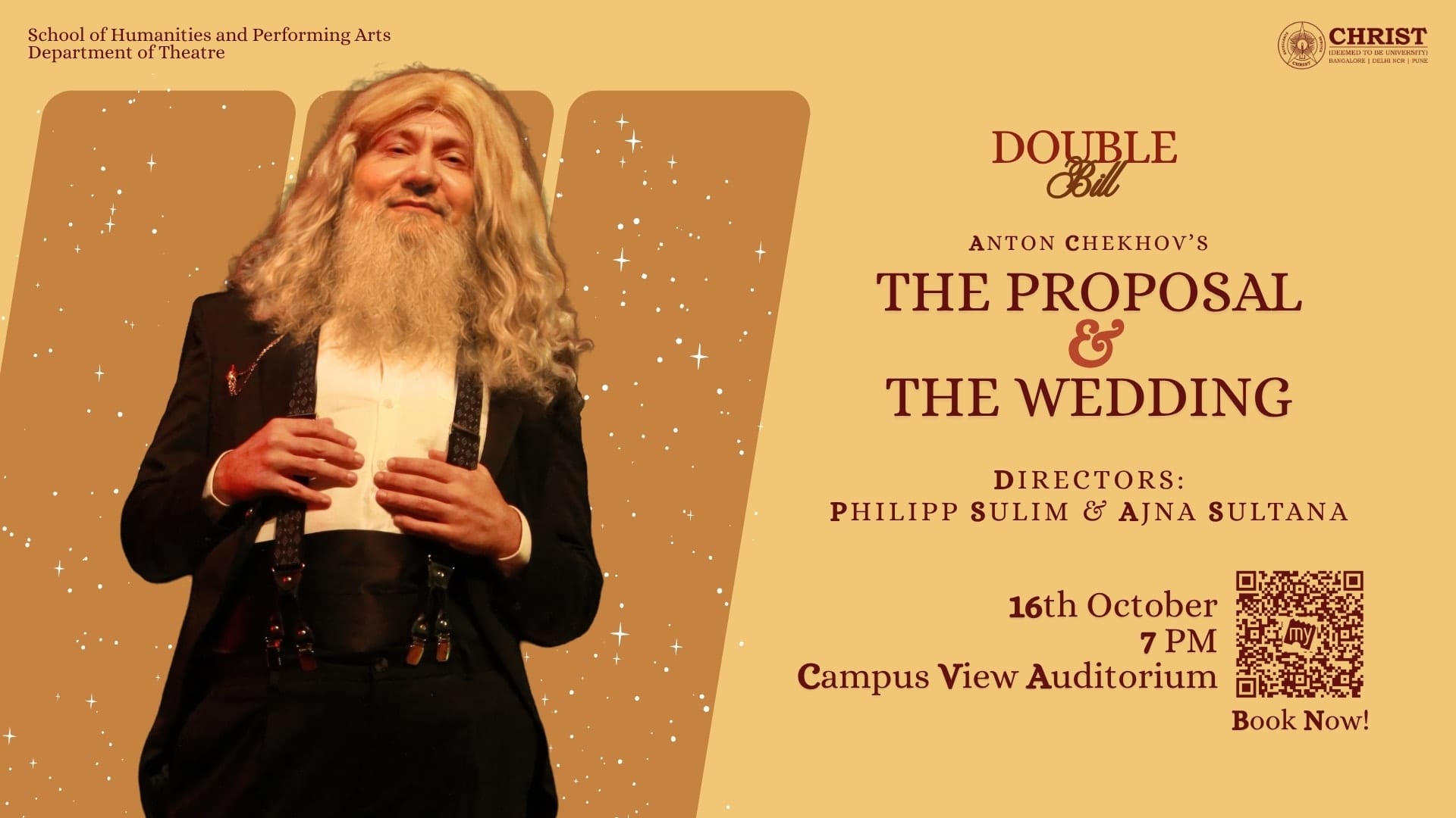 Poster for the Double Bill with the directors and the date, 16 October at 7 PM, Campus View Auditorium